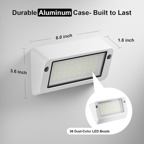 Aluminum RV LED Porch Light- Dual Color Switchable White & Amber, 1400LM Bright Outdoor Light, IP67 Waterproof 12-30V DC, for Campers, Trailers, Motorhomes (White Housing)- 1 Pack in Kuwait