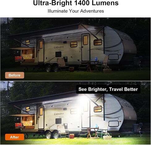 Aluminum RV LED Porch Light- Dual Color Switchable White & Amber, 1400LM Bright Outdoor Light, IP67 Waterproof 12-30V DC, for Campers, Trailers, Motorhomes (White Housing)- 1 Pack in Kuwait
