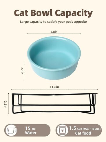 GDCZ Ceramics Raised Cat Small Dog Bowls with Heighten Metal Stand for Pet Food and Water Dishes, 15 Ounces (Black) in Saudi Arabia