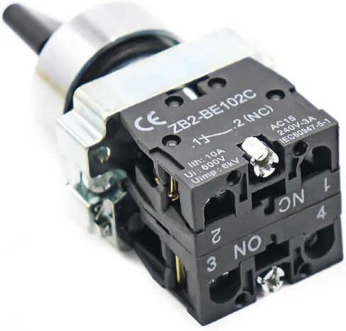 ZB2 Industrial Rotary Selector Switch, 22mm Self-Locking Push Button, 220V Control Panel Mount, 2/3 Position with Multiple Contact Configuration, Black and Chrome (XB2-BD21) in Saudi Arabia