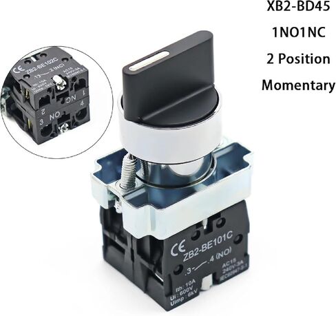 ZB2 Industrial Rotary Selector Switch, 22mm Self-Locking Push Button, 220V Control Panel Mount, 2/3 Position with Multiple Contact Configuration, Black and Chrome (XB2-BD21) in Saudi Arabia