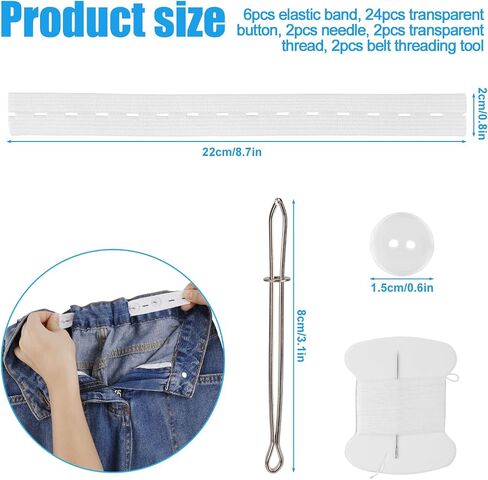 6 Pcs Elastic Waist Tighteners, Adjustable Jean Waist Tightener Inside Waistband Adjuster Elastic for Loose Pants Waist Band Tightener for Women Men Children Pants Waist Belt Adjustment in Saudi Arabia