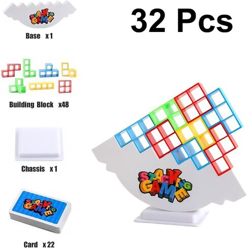Balance Stacking Attack Block Game, Board Games for 2 Players+ Family Games, Family Travel Party Game for Adult & Kids, Suitable for Kids, Adults, Party, Friends, Team, Pack of 32 in Kuwait
