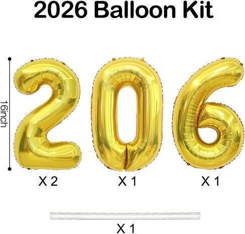 2026 Balloons, 2026 Number Balloons, 2026 Gold Balloon, Foil Happy New Year Balloon for New Year Eve Party Supplies 2026 Graduation Decorations Anniversary Birthday Home Office Decorations, 16 Inch in Saudi Arabia