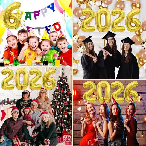2026 Balloons, 2026 Number Balloons, 2026 Gold Balloon, Foil Happy New Year Balloon for New Year Eve Party Supplies 2026 Graduation Decorations Anniversary Birthday Home Office Decorations, 16 Inch in Saudi Arabia