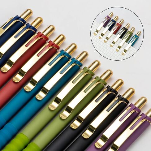 Linbsunne Gel Pens Black Ink Pen 0.5mm fine Point Pens Smooth Writing Retractable Office Supplies (Vintage-12 pcs) in Kuwait