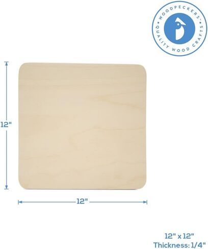 Large Square Plaque 12 x 12-inch, Pack of 1 Blank Wooden Signs with Round Edges, Unfinished Wooden Cutouts to Paint, by Woodpeckers in Saudi Arabia