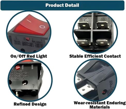2Pcs Rocker Switch RF-1004 4 Pins 2 Positions with Red Light 2Pcs 16(4) A 250VAC 10(4) A T85/55 50-60Hz in Saudi Arabia
