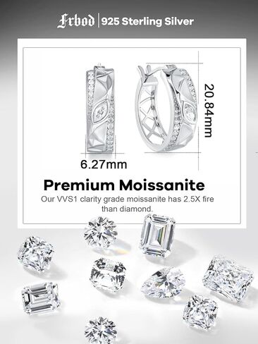D Color VVS1 Clarity Moissanite 20mm أقراط هوب للنساء والرجال، الصلبة 925 الفضة الاسترليني مع الروديوم / مطلية بالذهب، أقراط هوجي دائرية الشكل، مجوهرات عيد الميلاد وعيد الحب in Saudi Arabia