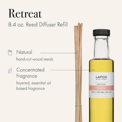 LAFCO New York Reed Diffuser Refill, Fresh Cut Gardenia - 8.4 oz - Up to 4-Month Fragrance Life - Includes Natural Wood Reeds - Free of Dyes & Propellants - Made in The USA in Kuwait