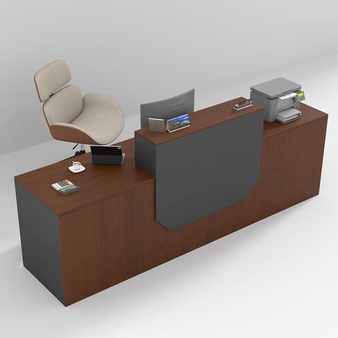 Reception Desk with Counter,Modern Front Table Equipped Lockers & Storage Shelves,Retail Counter Table with Cable Grommet for Lobbies,Salons,Home Offices,Reception Room(Black&Walnut L78.7in) in Saudi Arabia