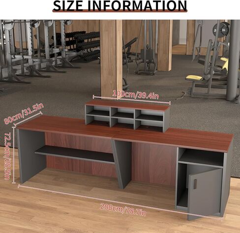 Reception Desk with Counter,Modern Front Table Equipped Lockers & Storage Shelves,Retail Counter Table with Cable Grommet for Lobbies,Salons,Home Offices,Reception Room(Black&Walnut L78.7in) in Saudi Arabia