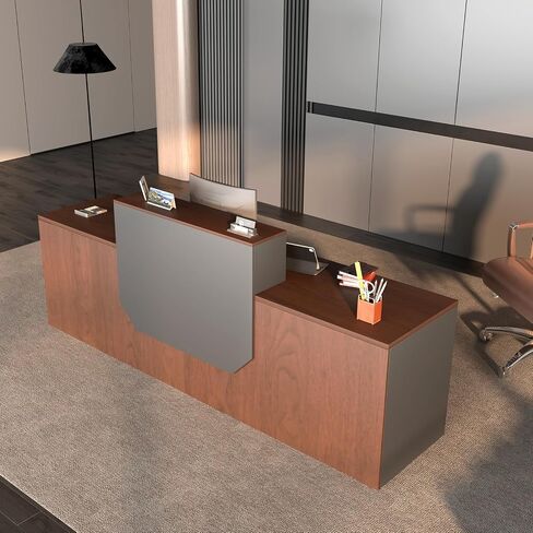 Reception Desk with Counter,Modern Front Table Equipped Lockers & Storage Shelves,Retail Counter Table with Cable Grommet for Lobbies,Salons,Home Offices,Reception Room(Black&Walnut L78.7in) in Saudi Arabia