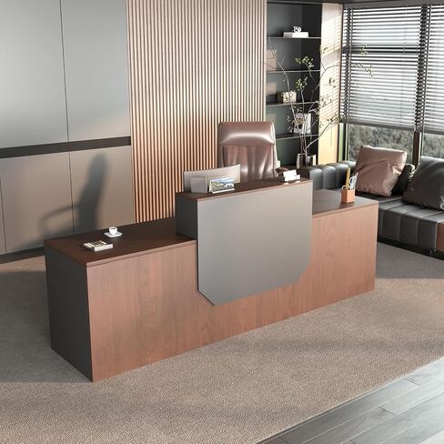 Reception Desk with Counter,Modern Front Table Equipped Lockers & Storage Shelves,Retail Counter Table with Cable Grommet for Lobbies,Salons,Home Offices,Reception Room(Black&Walnut L78.7in) in Saudi Arabia