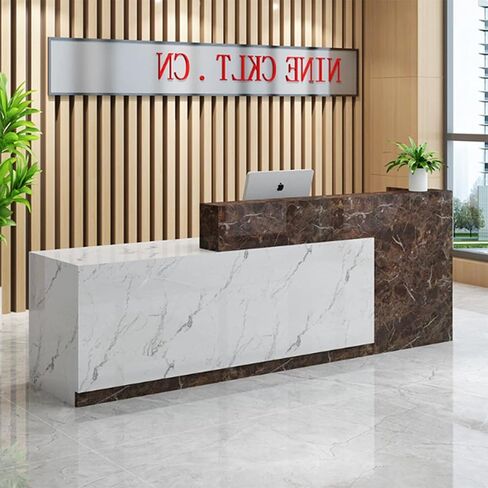 مكتب استقبال خشبي من الحجر والرخام مع طاولة البيع بالتجزئة على شكل حرف L الحديثة مكتب مكتب Mostrador para Negocio مغلق من الأمام مع أدراج تخزين للحلاقة والصالون ومتجر الملابس in Kuwait