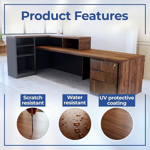 مكتب استقبال على شكل حرف L مع عداد من OfficeSimpli - 78.5 × 40.5 × 42 بوصة - صنع في الولايات المتحدة الأمريكية، يتم تجميع السفينة في الغالب، طاولة استقبال على شكل حرف L مع رف تخزين، أدراج قابلة للقفل للمكتب واللوبي in Saudi Arabia