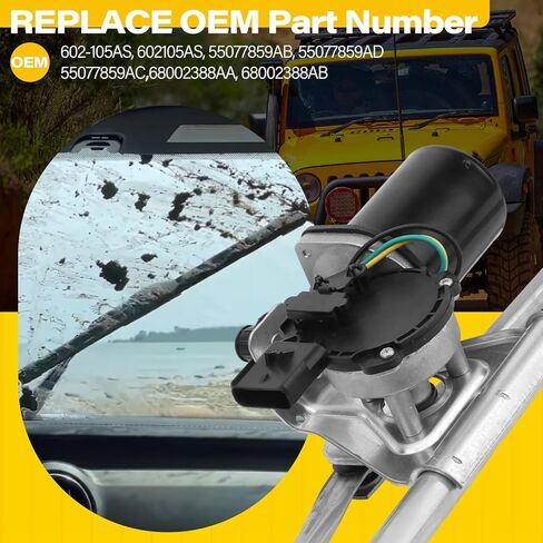 محرك ممسحة الزجاج الأمامي ومجموعة الربط متوافقة مع Jeep Wrangler JK 2007-2018، يستبدل 55077859AB 55077859AC 55077859AD 68002388AB in Saudi Arabia