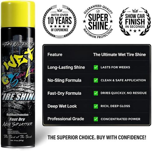 Street Legal The Ultimate Wet Tire Shine, High Gloss Wet-Look Tire Dressing, Silicone-Based Formula, 14 oz Aerosol (Pack of 12) in Saudi Arabia