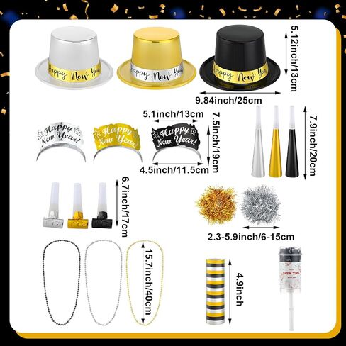 Ceenna New Year's Eve Party Decorations Supplies for 24 Guests 12 Happy New Year Hats 12 Tiara 12 Blowing Horns 12 Metallic Fringed Noise Makers 24 Necklaces 24 Bracelets 10 Celebrations in Saudi Arabia