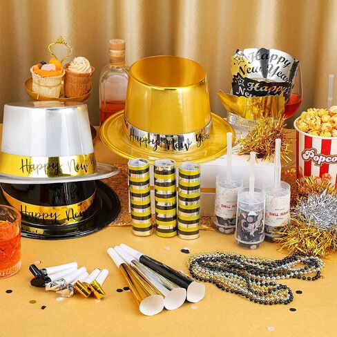 Ceenna New Year's Eve Party Decorations Supplies for 24 Guests 12 Happy New Year Hats 12 Tiara 12 Blowing Horns 12 Metallic Fringed Noise Makers 24 Necklaces 24 Bracelets 10 Celebrations in Saudi Arabia