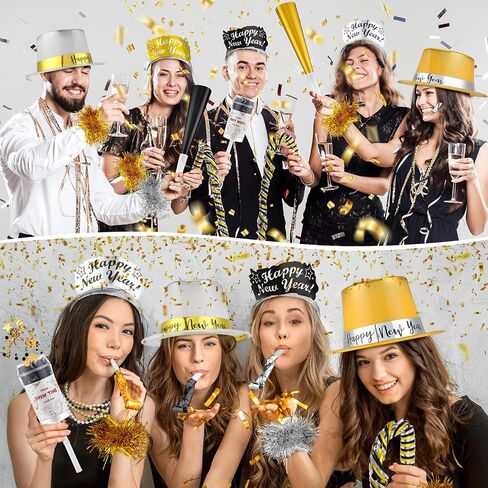Ceenna New Year's Eve Party Decorations Supplies for 24 Guests 12 Happy New Year Hats 12 Tiara 12 Blowing Horns 12 Metallic Fringed Noise Makers 24 Necklaces 24 Bracelets 10 Celebrations in Saudi Arabia