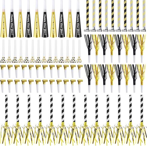 Lenwen 200 Pcs New Years Eve Noisemakers Party Favor 2026 Happy New Year Gold Silver Blower Horns Whistles Party Supplies for Birthday Celebration Sporting Events(Colorful) in Kuwait