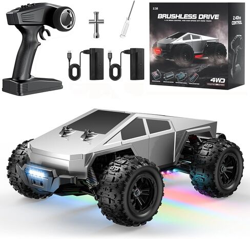 سيارات RC سريعة بدون فرشاة 1/16 للبالغين، سيارة تحكم عن بعد عالية السرعة بسرعة 35 ميل في الساعة، شاحنة سايبر RC، لعبة شاحنة مونستر 4x4، جهاز تحكم عن بعد 2.4 جيجا هرتز، مركبة للطرق الوعرة لجميع التضاريس، إضاءة LED ملونة، هدية للأطفال in Kuwait