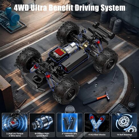 سيارات RC سريعة بدون فرشاة 1/16 للبالغين، سيارة تحكم عن بعد عالية السرعة بسرعة 35 ميل في الساعة، شاحنة سايبر RC، لعبة شاحنة مونستر 4x4، جهاز تحكم عن بعد 2.4 جيجا هرتز، مركبة للطرق الوعرة لجميع التضاريس، إضاءة LED ملونة، هدية للأطفال in Kuwait