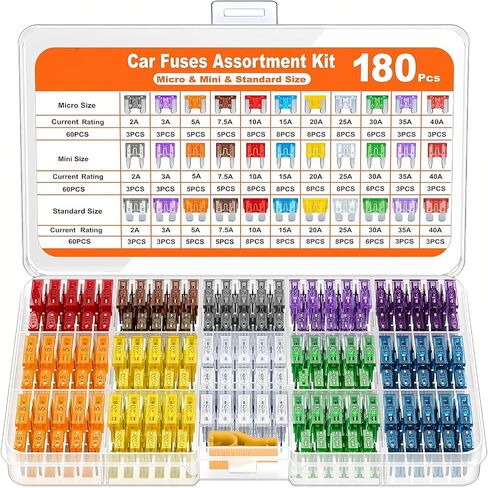 180 PCS Car Fuses Assortment Kit, Blade Fuses Automotive, Standard & Micro & Low Profile Mini Fuse with Fuse Puller for Truck, Boat, RV (2 A 3 A 5 A 7.5 A 10 A 15 A 20 A 25 A 30 A 35 A 40 A) in Saudi Arabia