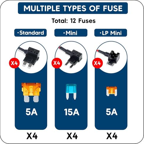12 قطعة 12 فولت سيارة إضافة إلى دائرة الصمامات الحنفية حامل 4 أنواع - معيار صغير Micro2 وصنابير الصمامات منخفضة المستوى، مجموعة متنوعة من الصمامات بليد حاملي الصمامات لمصابيح LED الداخلية وإكسسوارات السيارات in Kuwait