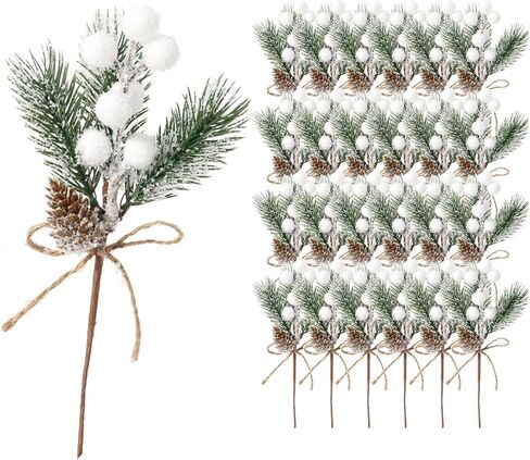 ALAGIRLS 8 قطع 8 بوصات من صنوبر عيد الميلاد، فروع إبر الصنوبر الاصطناعية مع سيقان التوت الأحمر، فروع أكواز الصنوبر الصغيرة المزيفة من هولي التوت للحرف اليدوية شجرة عيد الميلاد DIY إكليل عطلة إكليل in Kuwait