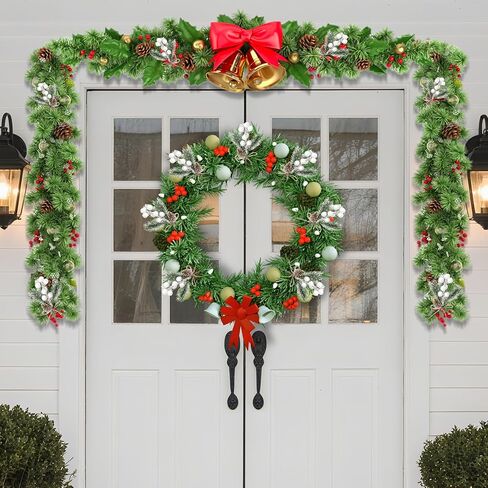 ALAGIRLS 8 قطع 8 بوصات من صنوبر عيد الميلاد، فروع إبر الصنوبر الاصطناعية مع سيقان التوت الأحمر، فروع أكواز الصنوبر الصغيرة المزيفة من هولي التوت للحرف اليدوية شجرة عيد الميلاد DIY إكليل عطلة إكليل in Kuwait