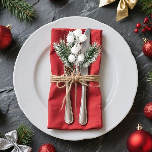 ALAGIRLS 8 قطع 8 بوصات من صنوبر عيد الميلاد، فروع إبر الصنوبر الاصطناعية مع سيقان التوت الأحمر، فروع أكواز الصنوبر الصغيرة المزيفة من هولي التوت للحرف اليدوية شجرة عيد الميلاد DIY إكليل عطلة إكليل in Kuwait