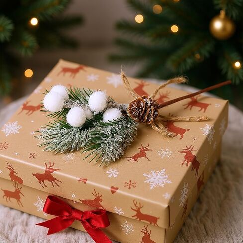 ALAGIRLS 8 قطع 8 بوصات من صنوبر عيد الميلاد، فروع إبر الصنوبر الاصطناعية مع سيقان التوت الأحمر، فروع أكواز الصنوبر الصغيرة المزيفة من هولي التوت للحرف اليدوية شجرة عيد الميلاد DIY إكليل عطلة إكليل in Kuwait