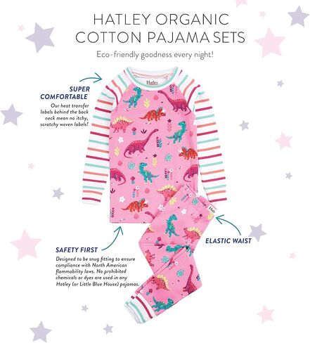 Hatley Girls' Organic Cotton Raglan Sleeve Printed Pajama Set in Saudi Arabia