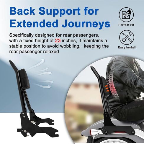 مجموعة مسند الظهر للراكب الخلفي مقاس 23 بوصة من PSLER، إطار فولاذي مع حشوة عالية الكثافة، يناسب السائق المنخفض FXLR FXLRS FXLRST FXRST Sport Glide FLSB 2018-2025، أسود in Saudi Arabia