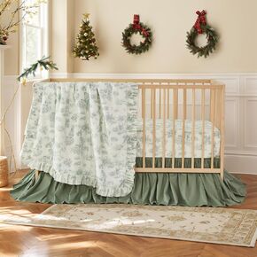 Brandream Crib Bedding Sets for Girls French Country Floral Baby Nursery Bedding Set 3 Piece Ruffled Baby Quilt, Crib Sheet, Crib Skirt - White Blush Pink Green in Saudi Arabia