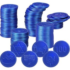 300 قطعة من عملات هانوكا جيلت البلاستيكية السائبة من عملات Dreidel Menorah Star of Davids لتزيين حفلات هانوكا، 6 أنماط للعبة البحث عن الكنز (بني) in Kuwait