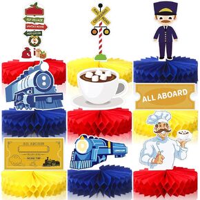 9 Pcs Christmas Polar Honeycomb Centerpiece Believe Railroad Train Crossing Party Table Decorations for Christmas Train Birthday Party Favors Supplies Polar Table Toppers Photo Booth Prop Decor in Kuwait