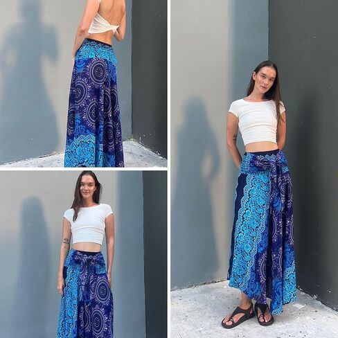 تنورة طويلة من Tranquil Threads Boho للنساء، لفافة سارونغ للشاطئ، مجموعة فستان تنورة صيفية للعطلات in Kuwait