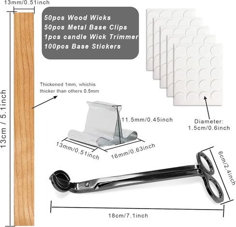 فتائل خشبية لصنع الشموع، 100 قطعة من فتائل الشموع الخشبية، تتضمن 50 قطعة من فتائل صناعة الشموع مقاس 5.1 × 0.5 بوصة و50 قطعة من حامل الحديد الذي لا يدخن بشكل طبيعي، فتائل شموع خشبية مع مشذب ذهبي وردي للاستخدام بنفسك. in Kuwait