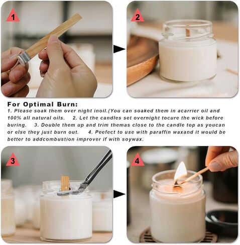 فتائل خشبية لصنع الشموع، 100 قطعة من فتائل الشموع الخشبية، تتضمن 50 قطعة من فتائل صناعة الشموع مقاس 5.1 × 0.5 بوصة و50 قطعة من حامل الحديد الذي لا يدخن بشكل طبيعي، فتائل شموع خشبية مع مشذب ذهبي وردي للاستخدام بنفسك. in Kuwait