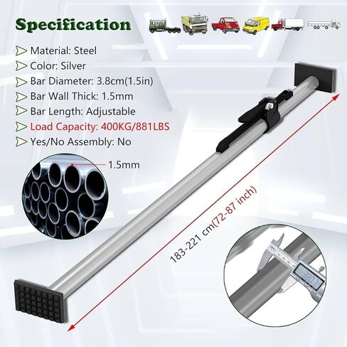 Adjustable Truck Bed Divider - 104" Cargo Ratcheting Bar for Pickup/SUV/Reefer/Semi Trailers - Non-Slip Cargo Pole with Grip Pad (1 Pack) in Saudi Arabia