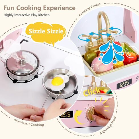 Kinder King Wooden Kids Play Kitchen, Toy Kitchen Playset for Toddler, Play Kitchen Set w/Transparent Coloring Board, Pretend Fridge, Washing Machine, Ice Maker, Gift for Boys Girls Age 3+, White in Kuwait