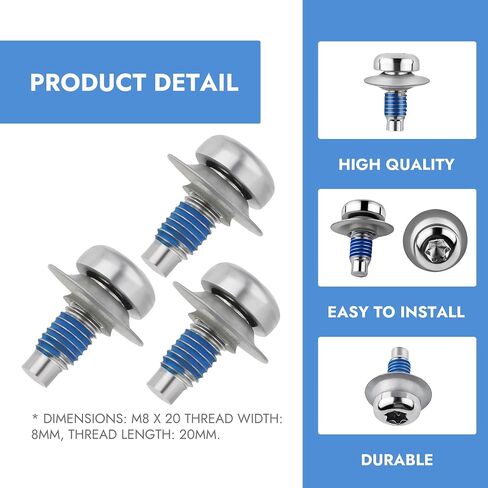 3PCS WHT000729A Engine Undertray Bolt Kit - M8x20 Hex Socket Head Screws for VW Audi Skoda Seat - Fits Beetle, Golf, Jetta, Passat, Tiguan, A3, A8, Q3, Q7, Q8, TT in Saudi Arabia