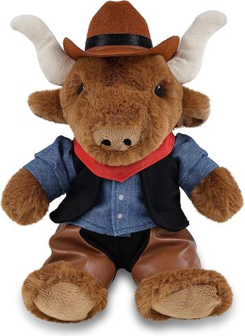 DolliBu Texas Longhorn Stuffed Animal Cowboy Plush with Name Personalization - Western-Themed Longhorn Plush with Cute Cowboy Costume Denim Shirt Vest, Bandana, Leather Pants, and Hat - 9 Inches in Saudi Arabia