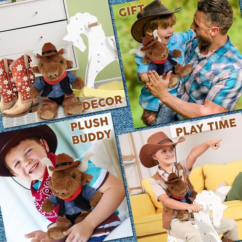 DolliBu Texas Longhorn Stuffed Animal Cowboy Plush with Name Personalization - Western-Themed Longhorn Plush with Cute Cowboy Costume Denim Shirt Vest, Bandana, Leather Pants, and Hat - 9 Inches in Saudi Arabia