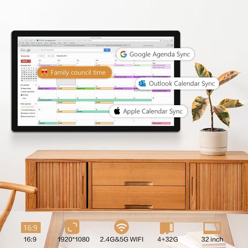 تقويم رقمي مقاس 32 بوصة ومخطط مهام، شاشة تفاعلية تعمل باللمس لجداول الأسرة، ومكبرات صوت وكاميرا مدمجة، يتضمن التقويم الإلكتروني حامل على الحائط وحامل مكتب in Saudi Arabia