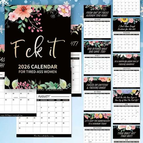 2026 Fu-ck It Wall Calendar for Tired-Ass Women, 2026 Fu-ck It Calendar for Tired Women, Home Office Hanging Calendar, Funny Swear Word Monthly Calendar Gag Gift in Saudi Arabia