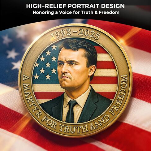 Charlie Kirk Commemorative Coin – 1993-2025 Memorial Tribute – “A Martyr for Truth and Freedom" – Collectible Challenge Coin with American Flag Design – Christian & Patriotic Keepsake Gift (A) in Saudi Arabia